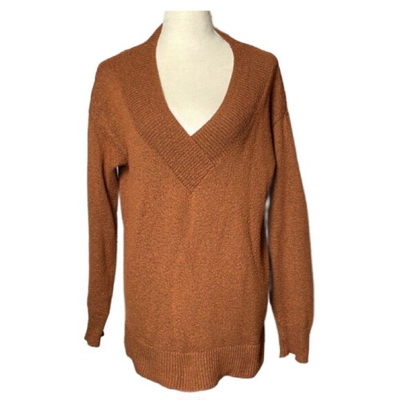 Ava & Vic Burnt Orange Cozy Knit Women's Pullover V-Neck Sweater (Size: 14) - Picture 2 of 11